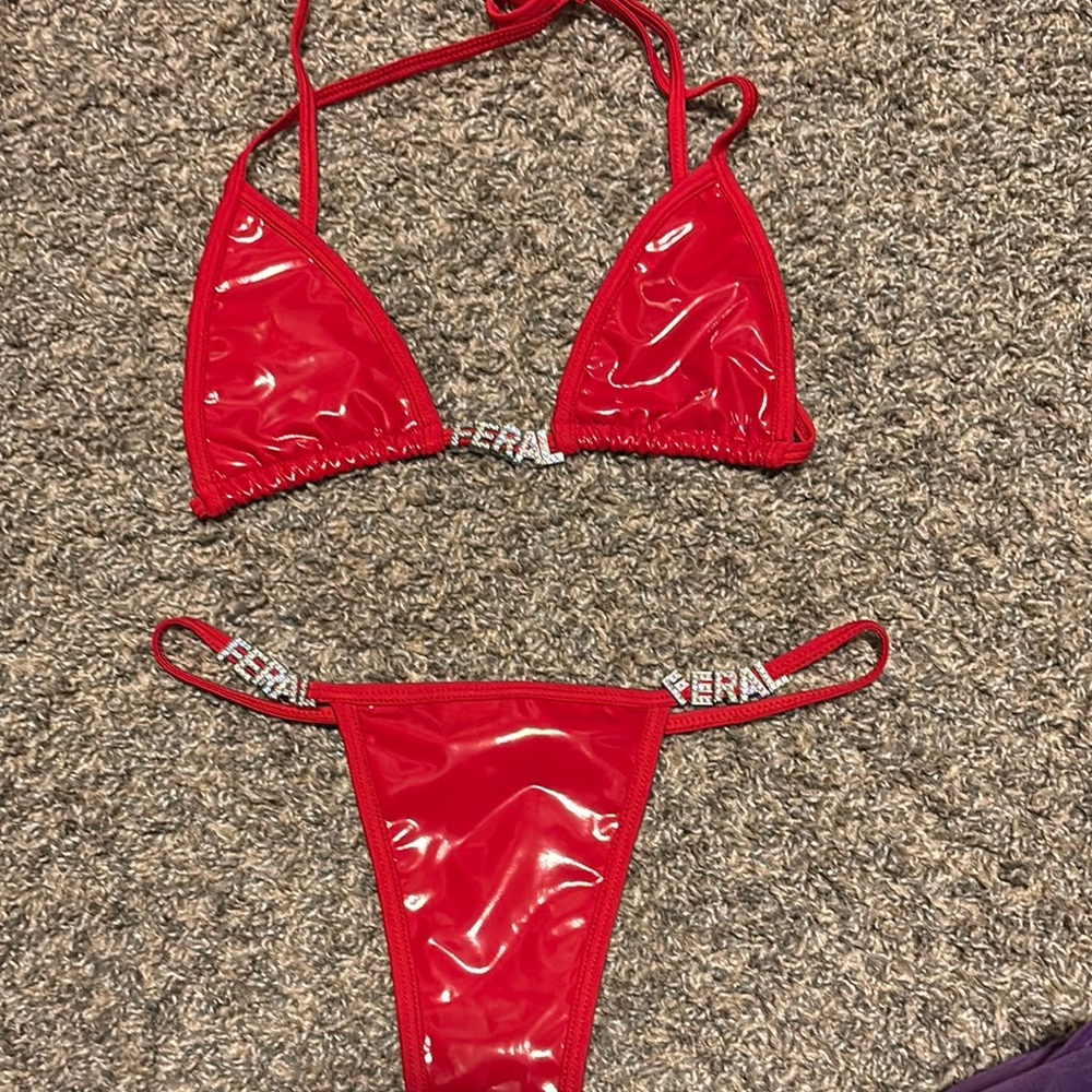 Red Shiny Bikini Set bubble gum the brand